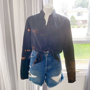 Hand Bleached Long Sleeve Button Down Shirt